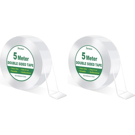 5m Ruban Adhésif Double Face Extra Fort Transparent, Double Face Réutilisable Lavable, Multifonctionnel Ruban adhésif Pour Tapis/Photo/Décoration (Lot de 2) (1/5)