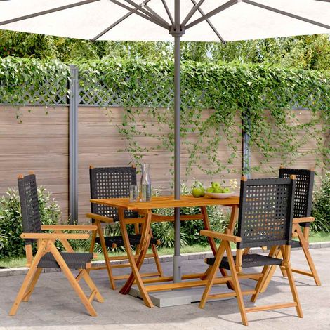 Chaises inclinables de jardin-Chaise de terrasse-Chaise d'extérieur lot de 4 noir rotin bois massif (1/5)