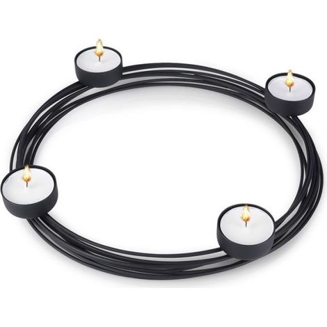 Bougeoir - Métal Noir Mat - Pour 4 Bougies Tealight ou Traditionnelles - 28x28x3,5 cm - Lot de 1 (1/5)