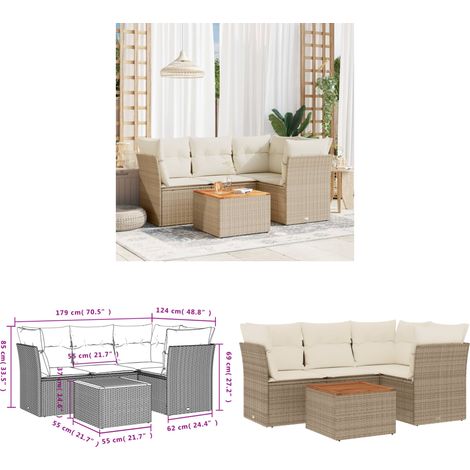 5-tlg. Garten-Sofagarnitur mit Kissen Beige Poly Rattan - Gartenmöbel - Outdoor Möbel - Rattan Gartenmöbel - Lounge Set - Esstisch - Home & Living (1/3)