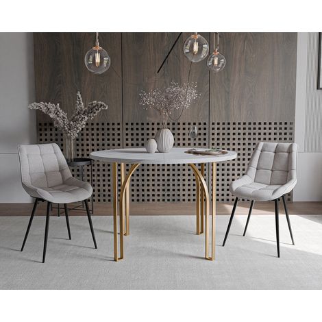 Table à Manger Extensible ASTRO - 4-6 personnes - 100x76 cm - Ronde - Or / Bianco (1/4)