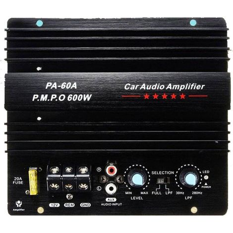Caisson de basses pour voiture 600 W, amplificateur haute puissance, monocanal, 12 V (1/5)