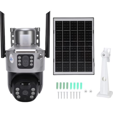 Ortviai Caméra de Sécurité 4G Solaire à Double Objectif 4 MP Étanche avec Détection de Mouvement et PTZ pour Intérieur/Extérieur