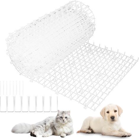 Grille d'épines contre les chats 30 x 200 cm En plastique Avec 8 pointes Blanc Pour chiens, chats, animaux sauvages, intérieur et extérieur (1/5)