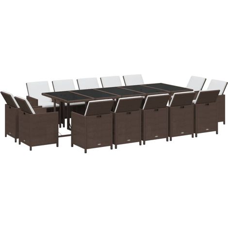 Ensemble à manger de jardin avec coussins 15 pcs Résine tressée vidaXL