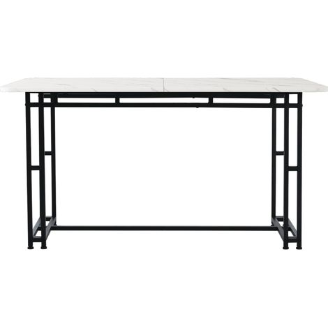 Mesa de comedor 120x70 cm de MDF con patas de metal negro, blanco efecto mármol, 1 unidad (1/5)