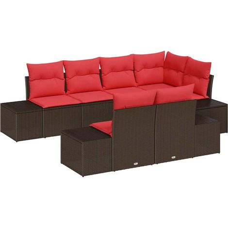 Gartensofa-set mit Kissen 7 pcs Braun Poly-Rattan vidaXL
