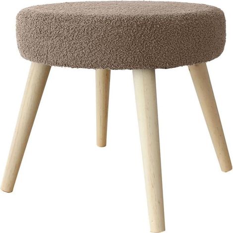 Tabouret Rond en Tissu Bouclé "Lodge" 45cm Taupe