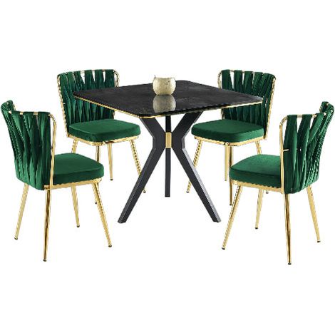Petite table à manger carrée Korza 80cm-Noir/Doré (1/5)