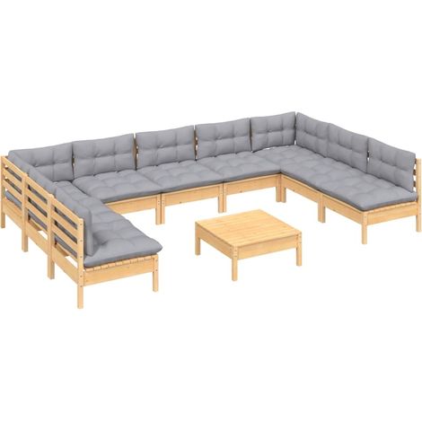 Set di mobili da giardino mobili da esterno 10 pezzi con cuscini grigio legno di pino massiccio 020015030