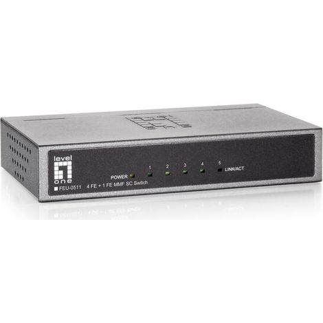 HUB Switch puertos 4x 10/100BASE-TX, 1x 100BASE-FX SC Fiber Port (1/4)