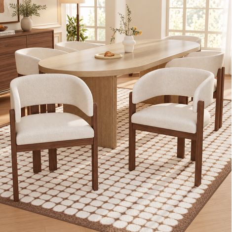 Set di 4 sedie 60x51x80 cm in legno noce e beige con braccioli - MEUBLIV (1/5)