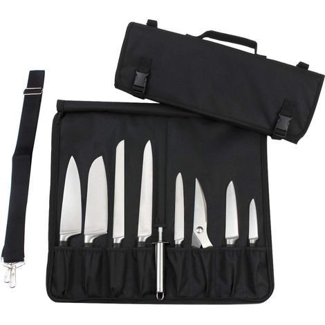 Sac à couteaux avec 15 emplacements, poignée de transport facile et bandoulière Noir(Couteaux non inclus) (1/5)