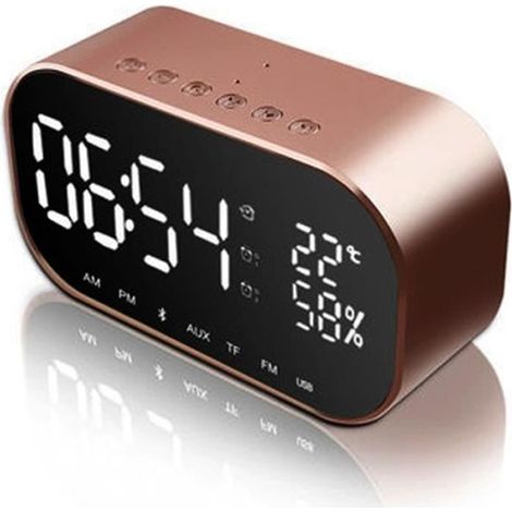 Haut-parleur et réveil Bluetooth Bureau Thermomètre audio FM Radio - Or rose (1/4)