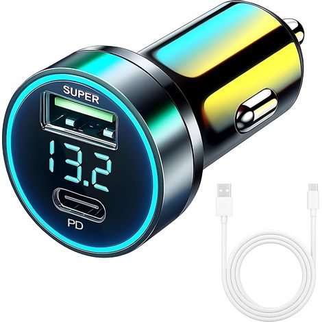 Allume Cigare USB C 85W avec câble USB, Allume Cigare USB C Métal avec Double Port Rapide, Chargeur Allume Cigare 12 24V pour Voiture, Camion et Longs Trajets (1/5)