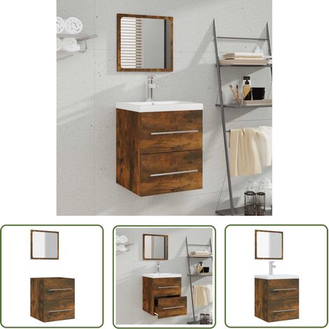 The Living Store Armoire de salle de bain avec miroir Chêne fumé 41x38,5x48 cm - Meuble De Salle De Bain - Armoire De Salle De Bain - Miroir - Rangement Salle De Bain - Décoration Salle De Bain (1/5)