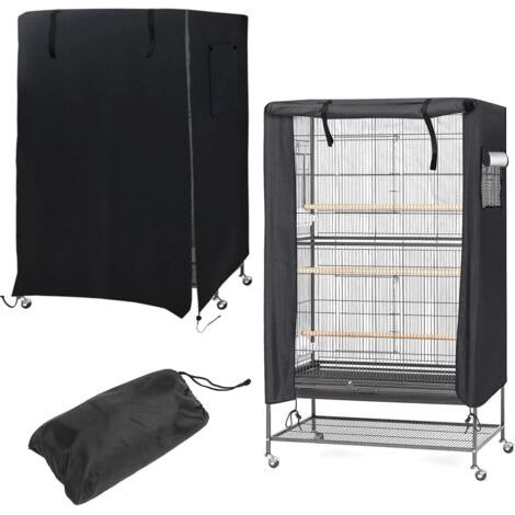 Couverture de Cage à Oiseaux Housse de Cage à Oiseaux Imperméable Lavable avec Fenêtre en Maille et Poche de Rangement légère, Housse Cage Housse de Protection Universelle, 97x60x130cm (Noir) (1/5)