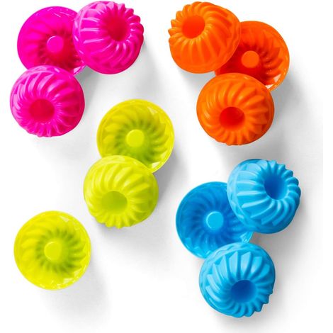 12 moules à mini-gâteaux Bundt en silicone, réutilisables, pour gâteaux, desserts, chocolats, puddings, gelées (4 couleurs)