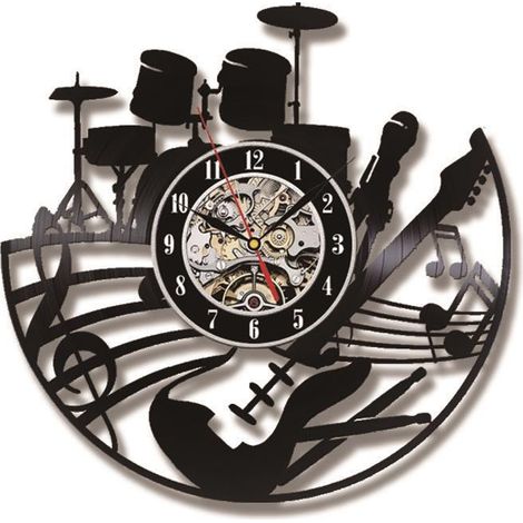 1 Horloge murale, Vinyle guitare, Design 3D, LED, Salon chambre, 30 cm (1/5)