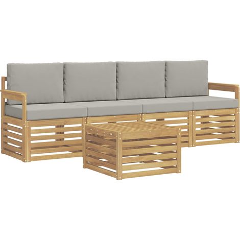 Set di divani da esterno 5 pz Bianco e Grigio Chiaro Poliestere vidaXL (1/5)
