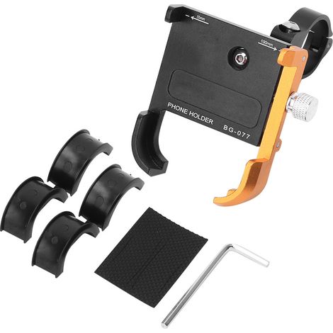 Support de téléphone pour vélo en alliage d'aluminium, rotation 360°, fixation de navigation, noir et or (1/5)