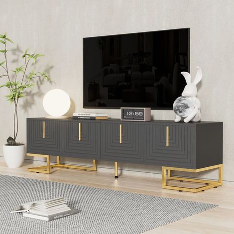 Mueble de TV, gris-negro, con 4 puertas, patas doradas, mueble de salón, 170 x 40 x 45,5 cm