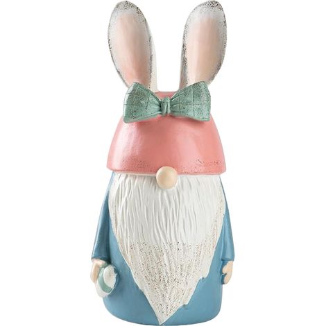 Gnome en résine - Figurine de lapin de Pâques, décoration de jardin, jolies oreilles à nœud