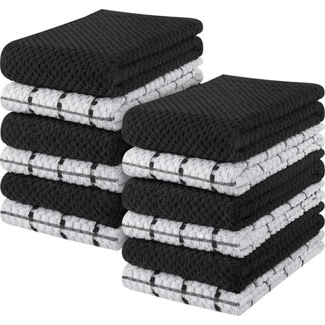 APEX Torchons - Lot de 12 torchons de cuisine - 38 x 64 cm - 100 % coton filé à l'anneau, ultra doux et absorbants, pour la vaisselle