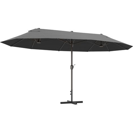 Parasol de jarden XXL avec pied en croix parasol grete taille 4,6L x 2,7l x 2,4H cm ouverture fermeture manivelle acier polyester haute densité gris