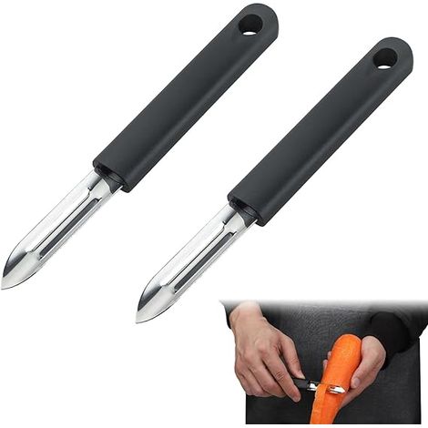 Pelador de acero inoxidable de alto rendimiento - Juego de 2 piezas para pelar patatas, manzanas y verduras (1/5)