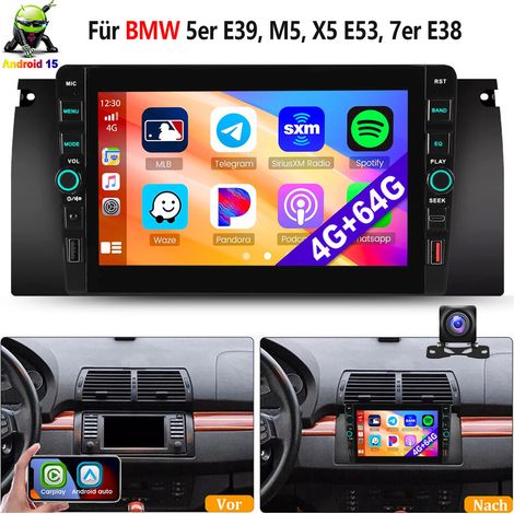 Autoradio DAB+ 8'' Android15 pour BMW 5er E39 M5 Apple CarPlay GPS Navi WIFI FM avec USB et Type-C - 4+64G CAM (1/5)