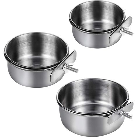 Ensemble de 3 gamelles pour oiseaux, gamelle en acier inoxydable pour perroquet, gamelle pour eau et nourriture pour cage d'oiseau, support de gamelle avec clip (S/M/L) (1/5)