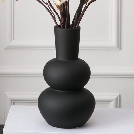Vase à Fleurs en céramique pour décoration, Vase à Fleurs pour décoration d'intérieur, Salon, Maison, Bureau, Centre de Table, Table et Mariage - Noir (1/5)