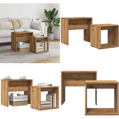 vidaXL Tables basses gigognes 2 pcs chêne artisanal bois d'ingénierie (1/5)