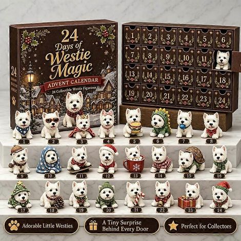 B-3DCalendrier de l'Avent Chiots de Noël, 24 mini-figurines Westie 3D, statues style aventure en forêt, cadeau interactif pour collectionner en famille
