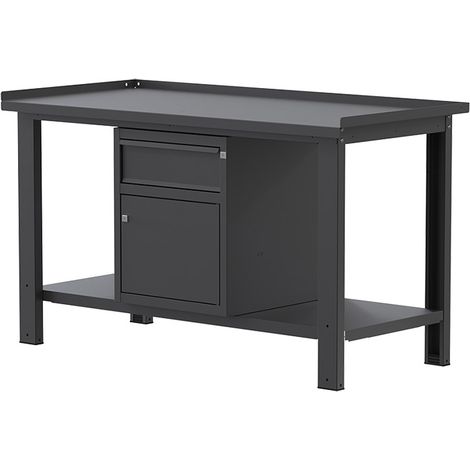 Banco da lavoro SOGI X3N103A - 1.5 m - piano in acciaio - armadio con anta e cassetto - grigio antracite (1/4)