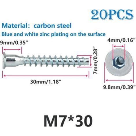 20 Pièces Vis D'Assemblage M7x30mm Vis de Connexion, Vis à Six Pans Creux, Vis de Confirmation pour Meubles, Vis à Bois pour Une Connexion Stable (1/5)
