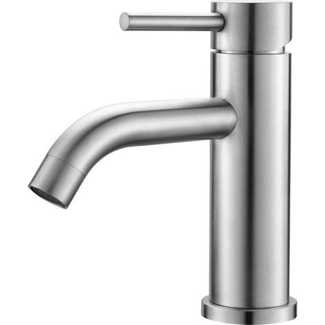 Moderne Waschtischarmatur, Einhebelmischer aus Edelstahl, geräuscharme Keramikkartusche, Warm-/Kaltwasser, graue Ausführung, M11003A (1/5)