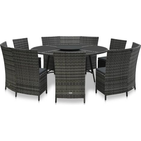 7-tlg. Garten-Essgruppe mit Auflagen Poly Rattan Grau vidaXL (1/5)