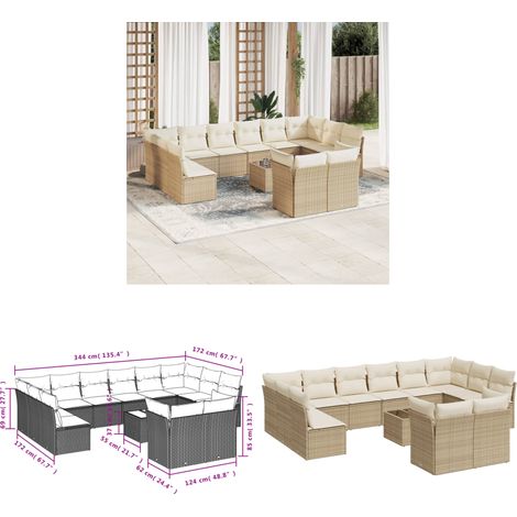 Salon de jardin avec coussins 13 pcs beige résine tressée - Ensemble Salon De Jardin - Mobilier De Jardin - Canapé D'extérieur - Résine Tressée - Rotin Synthétique - Home & Living (1/3)