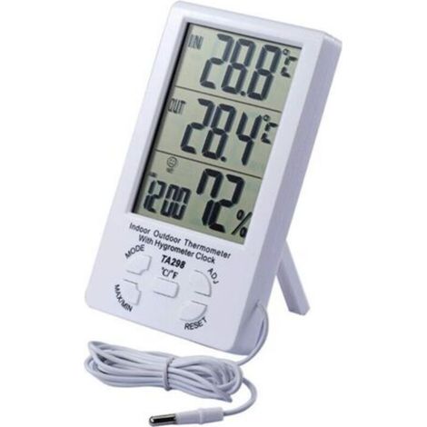 TA298 Digitales LCD-Temperatur-Hygrometer für Innen- und Außenbereiche, Temperatur- und Feuchtigkeitsmessgerät für Zuhause, Büro, Hotel, Krankenhaus (Weiß)