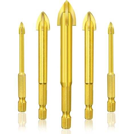 SABIR Foret Carrelage Verre Ceramique, Forets pour Céramique Forêts Hexagonaux en Acier Tungstène Revêtement Titane Set de 6 pièces 3mm 4mm 5mm 6mm 8mm 10mm (1/5)