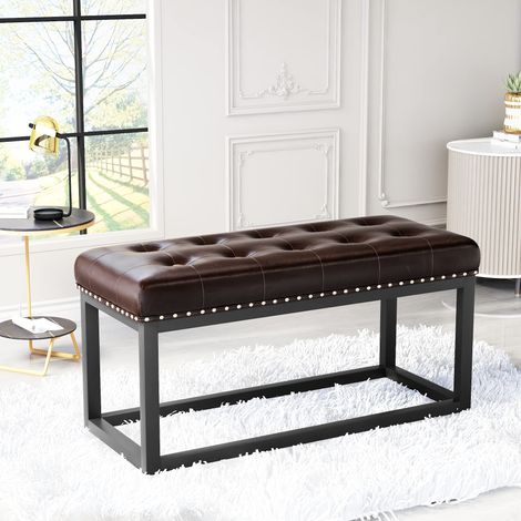 Vintage-Bank aus Kunstleder mit Knopfheftung, 91 cm, industrielles Design aus schwarzem Metall – ideal für Esszimmer, Eingang, Schlafzimmer, Wohnzimmer oder als Kopfteil.