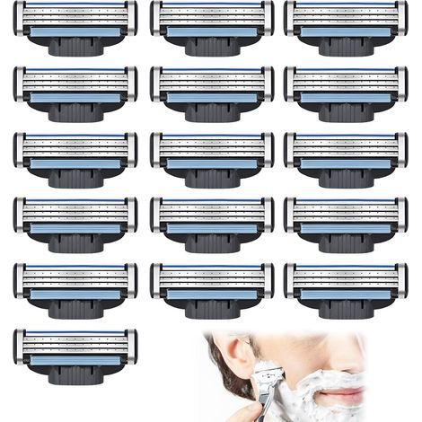 16 Pièces Lames Rasoir, Recharges De Lames De Rasoir Lames de Recharges Compatible 3 Lame de Rasoir en Acier à Double Bande Lubrifiante pour Hommes Manuel Professionnel Barbe Rasoir Lame (1/5)