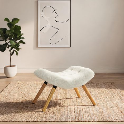 Pouf coloris blanc crème en polyester mousse 67 x 45 x 38 cm (1/5)