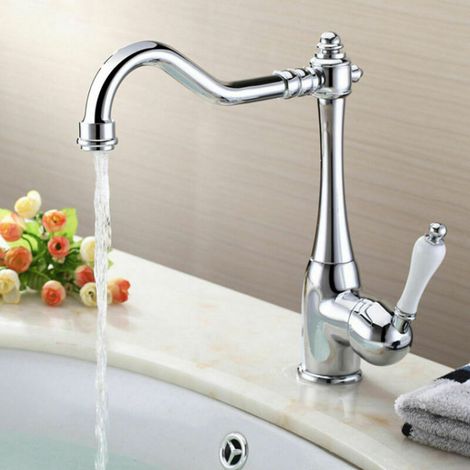 Robinet de cuisine élégant évier mitig bec haut 360 ° Rotation rétro robinet de cuisine en laiton chromé (1/5)