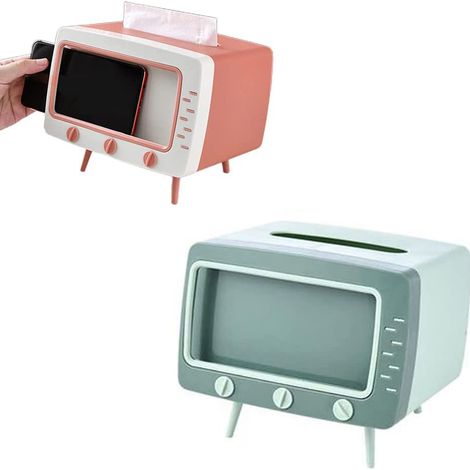 Support TV Téléphone 2-en-1 avec Boîte à Mouchoirs - Support Bureau et Décor Salon, Porte-Téléphone pour Visionnage Confortable (1/5)