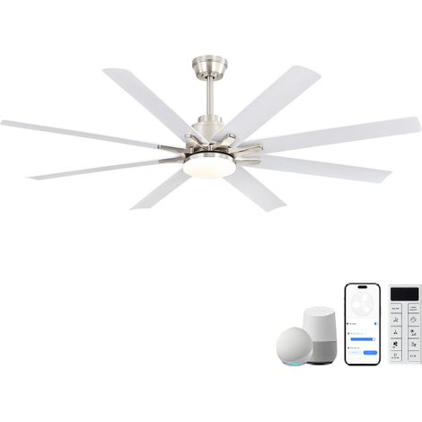 Ventilador de techo de 168 cm con control remoto, LED regulable de 3 colores, función reversible, ABS niquelado. (1/5)