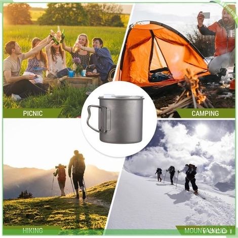 Gobelet isotherme - FAFEICY - 600 ml - Titane - Poignée pliable - Couvercle étanche (1/5)