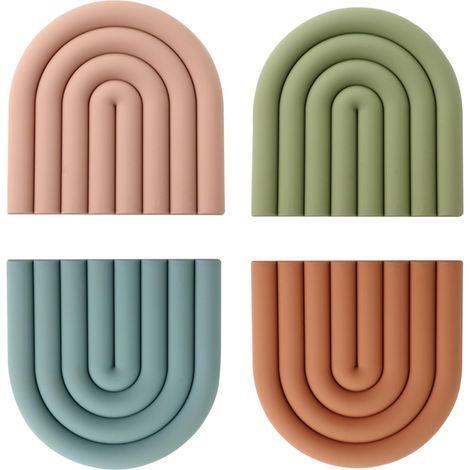4er Set Topflappen, Topfuntersetzer, Topfschoner aus Silikon, hitzebeständig, rutschfest, für Töpfe, Tassen, Schüsseln und mehr, Dekorationen